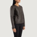 Elixir Brown Collarless Leather Jacket