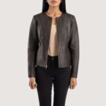 Elixir Brown Collarless Leather Jacket