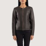 Elixir Brown Collarless Leather Jacket