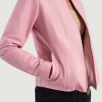 Elixir Pink Collarless Leather Jacket