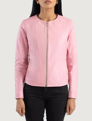 Elixir Pink Collarless Leather Jacket