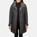 Erica Shearling Black Leather Coat