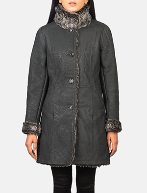 Erica Shearling Black Leather Coat