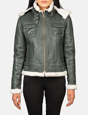 Fiona Green Hooded Shearling Leather Jacket