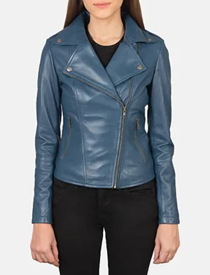 Flashback Blue Leather Biker Jacket