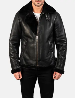 Francis B-3 Black Leather Bomber Jacket