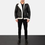 Francis B-3 Distressed Black Leather Bomber Jacket