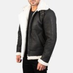 Francis B-3 Distressed Black Leather Bomber Jacket