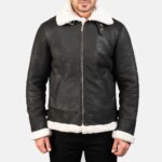 Francis B-3 Distressed Black Leather Bomber Jacket