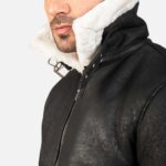 Francis B-3 Distressed Black Leather Bomber Jacket