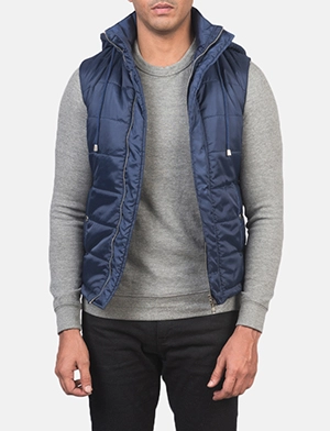 Fuston Blue Hooded Puffer Vest