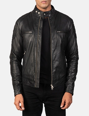 Gatsby Black Leather Biker Jacket