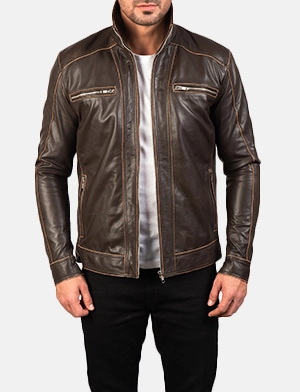 Hudson Brown Leather Biker Jacket