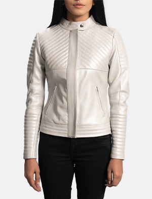 Ice Maiden Silver Quilted Leather Biker Jacket