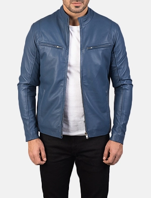 Ionic Blue Leather Biker Jacket