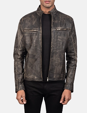 Ionic Distressed Brown Leather Biker Jacket