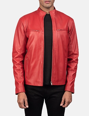 Ionic Red Leather Biker Jacket