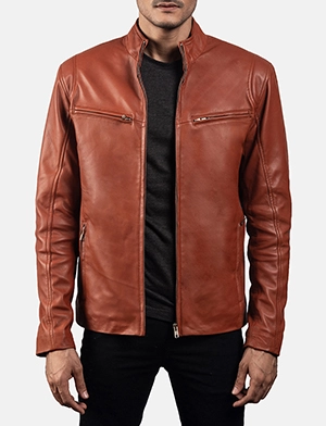 Ionic Tan Brown Leather Biker Jacket