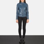 Kelsee Blue Leather Biker Jacket