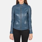 Kelsee Blue Leather Biker Jacket