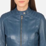 Kelsee Blue Leather Biker Jacket