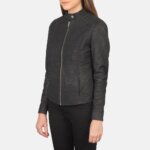 Kelsee Distressed Black Leather Biker Jacket