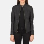 Kelsee Distressed Black Leather Biker Jacket