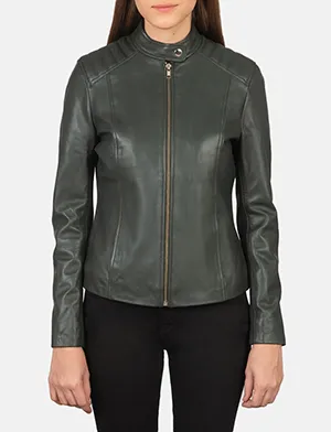 Kelsee Green Leather Biker Jacket