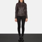 Kelsee Maroon Leather Biker Jacket