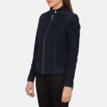 Kelsee Navy Blue Suede Biker Jacket