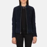 Kelsee Navy Blue Suede Biker Jacket