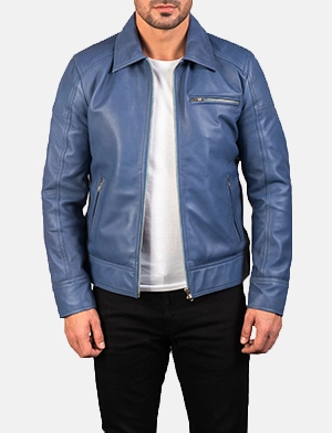 Lavendard Blue Leather Biker Jacket