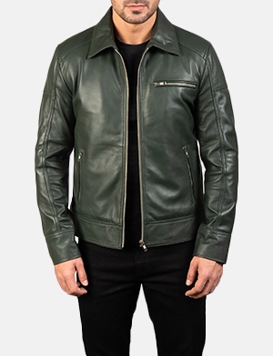 Lavendard Green Leather Biker Jacket