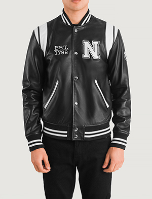 Liberte New York Black Leather Varsity Jacket