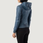 Luna Blue Hooded Leather Bomber Jacket