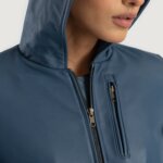 Luna Blue Hooded Leather Bomber Jacket