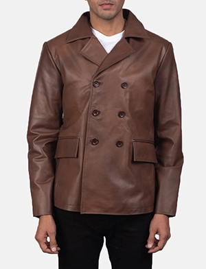 Mr. Bailey Brown Leather Naval Peacoat