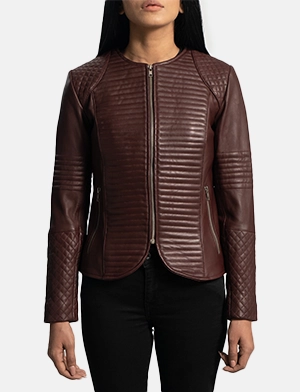 Nexi Quilted Maroon Leather Jacket
