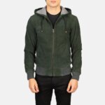 Nintenzo Green Hooded Suede Bomber Jacket