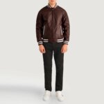 Pascal Maroon Leather Varsity Jacket