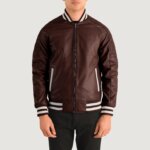 Pascal Maroon Leather Varsity Jacket