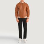 Pascal Tan Brown Leather Varsity Jacket