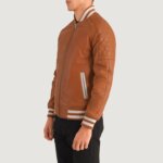 Pascal Tan Brown Leather Varsity Jacket