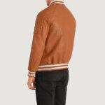 Pascal Tan Brown Leather Varsity Jacket