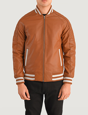 Pascal Tan Brown Leather Varsity Jacket