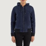 Rebella Blue Hooded Suede Bomber Jacket