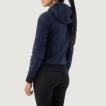 Rebella Blue Hooded Suede Bomber Jacket