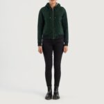 Rebella Green Hooded Suede Bomber Jacket