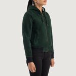 Rebella Green Hooded Suede Bomber Jacket