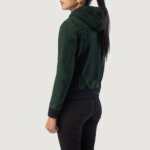 Rebella Green Hooded Suede Bomber Jacket